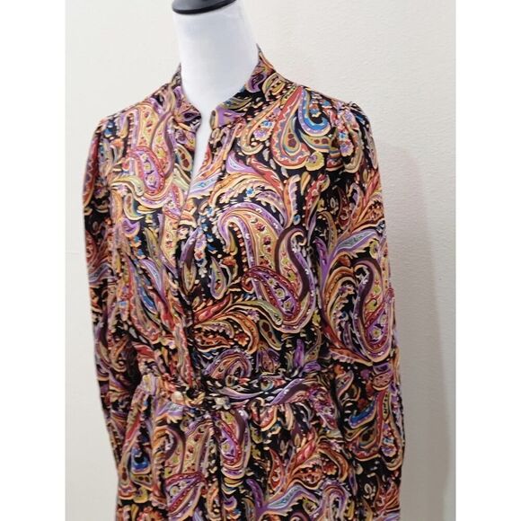 Zara Boho Paisley Mini Dress Long Sleeve Gold Details V Neck Multicolor Size L - Picture 9 of 16